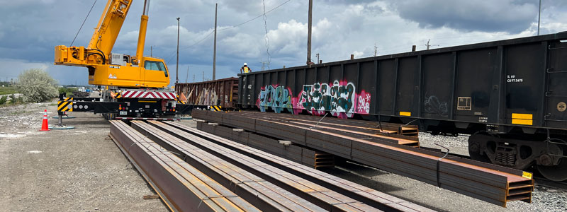 Transloading Steel I Beams from Gondola to Gondola